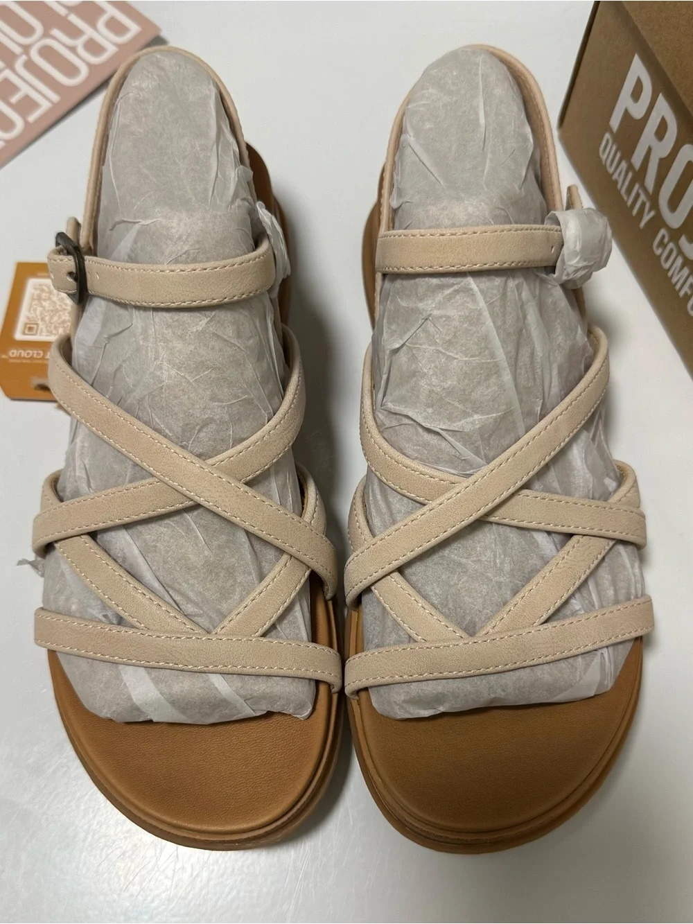 NIB Project Cloud “Nice”  Wedge Sandals Cream Size 6 Boho Slingback Comfort